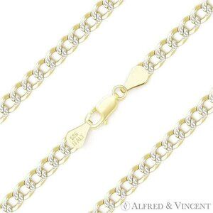 4.3mm Cuban Link D-Cut Chain Bracelet in .925 Sterling Silver w/ 14k Y-Gold - 9"